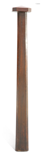 AN ARTS AND CRAFTS MAHOGANY NEWEL POST, CIRCA 1…