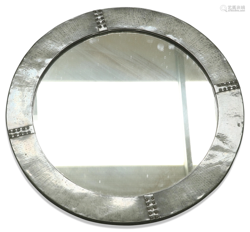 A LIBERTY & CO ARTS AND CRAFTS PEWTER MIRROR, circular,