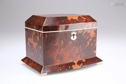 A SMALL FAUX TORTOISESHELL TEA CADDY, IN GEORGIAN