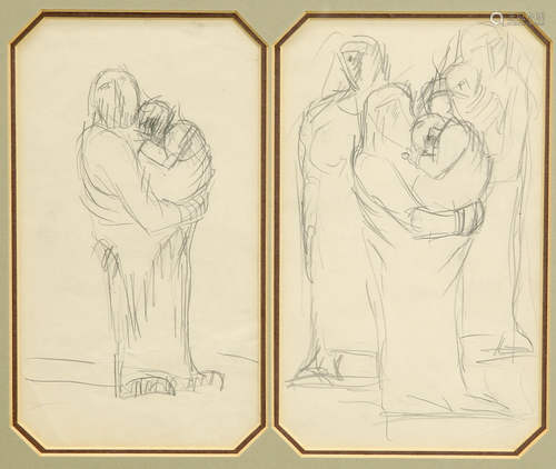 JOSEF HERMAN (1911-2000), FIGURES, unsigned, two pencil