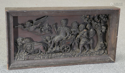 AN 18TH CENTURY CARVED OAK PANEL, carved in high relief