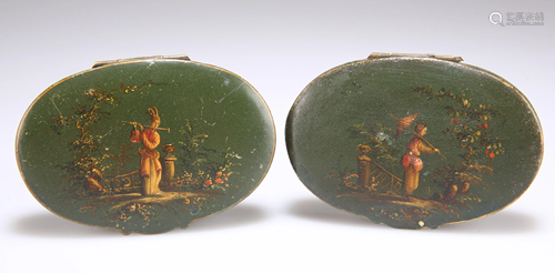 A PAIR OF LATE 18TH CENTURY GREEN CHINOISERIE JAPANNED