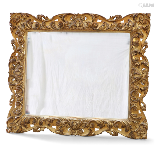 A 19TH CENTURY GILT-GESSO MIRROR, rectangular, the