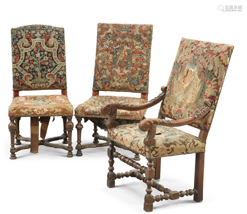 A GROUP OF THREE 17TH CENTURY STYLE WALNUT AND