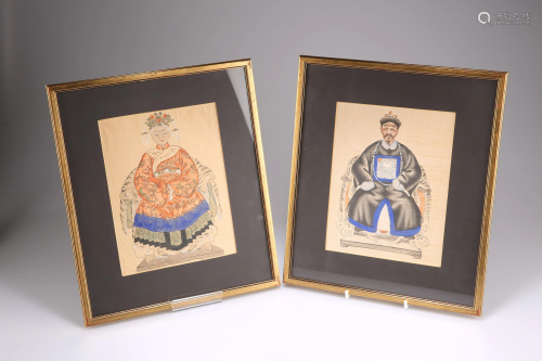 TWO CHINESE WATERCOLOURS OF DIGNITARIES, o…