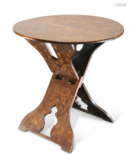 AN EARLY 20TH CENTURY POKERWORK OCCASIONAL TABLE,