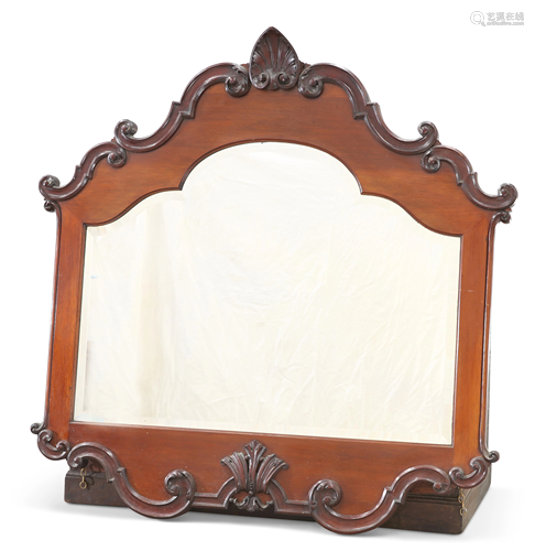 A VICTORIAN MAHOGANY MIRROR, with bevelled mirror-plate