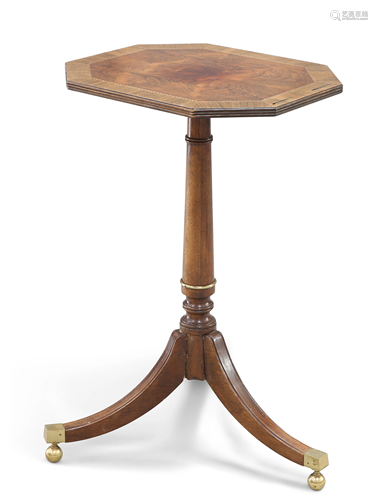 A REGENCY STYLE INLAID MAHOGANY TRIPOD TABLE BY BAKER