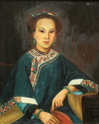 CHINESE SCHOOL, PORTRAIT OF A LADY, oil on canvas,