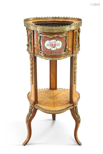 A LOUIS XV STYLE GILT-METAL AND PORCELAIN