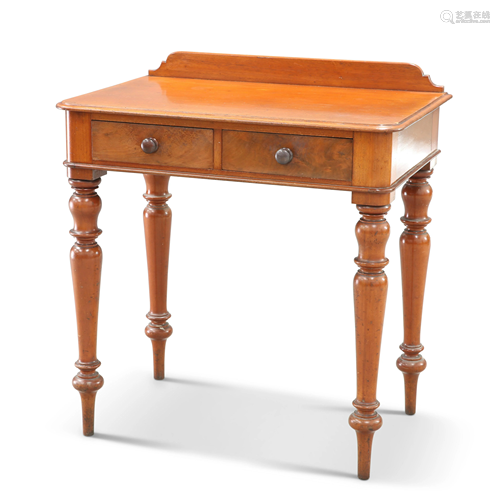 A VICTORIAN MAHOGANY TWO-DRAWER WRITING TABLE, raised