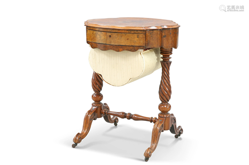 A VICTORIAN BURR WALNUT WORK TABLE, the half-veneered