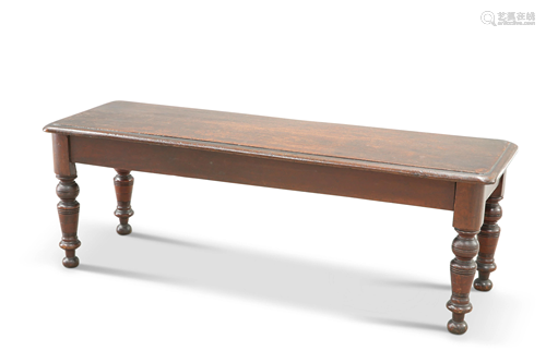 A VICTORIAN MAHOGANY WINDOW BENCH, with ring-turned