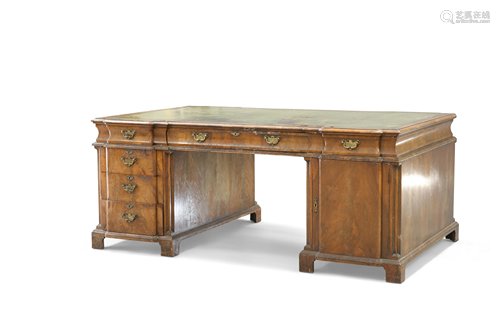 A LARGE MAPLE & CO WALNUT PARTNERS DESK, with