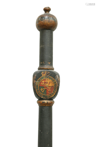 A WILLIAM IV EBONISED NIGHT-WATCHMAN'S STAVE, the long