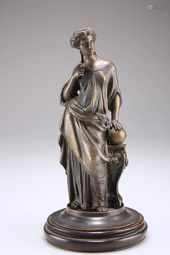 A 19TH CENTURY BRONZE ALLEGORICAL FIGURE OF GEOMETRY,