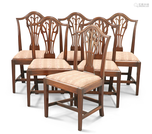 A SET OF SIX GEORGE III MAHOGANY DINING CHAIRS, each