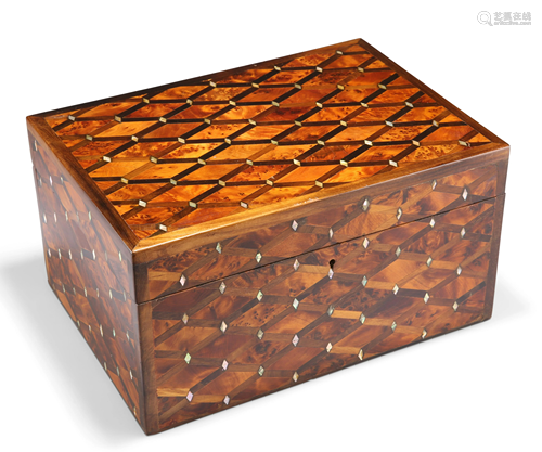 A STRIKING CONTEMPORARY INLAID AND BURR WOOD BOX, the