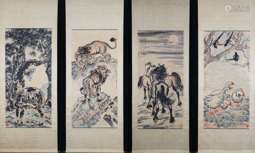 A Xu beihong's four pieces animals painting