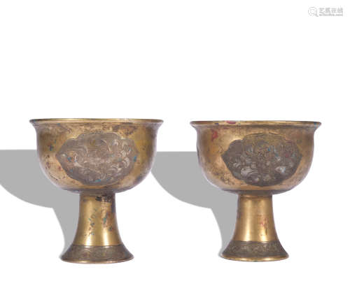 A pair of gilt-bronze 'floral' cup