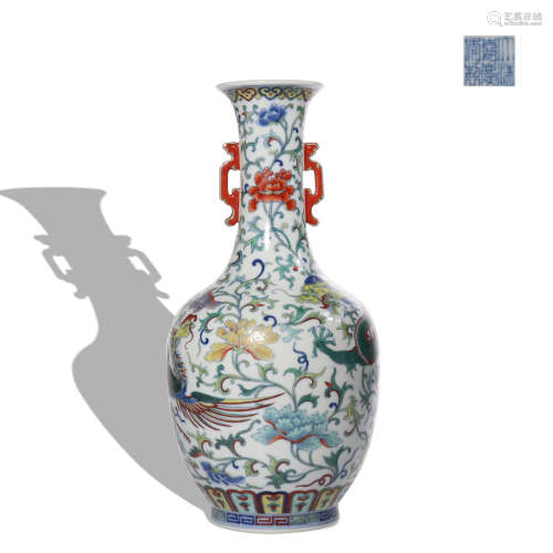 A famille-rose 'dragon and phoenix' vase