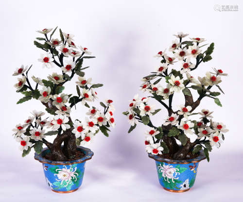 A pair of Cloisonne enamel flower pot