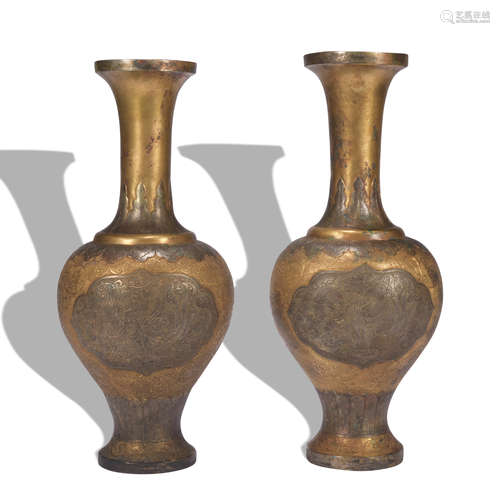 A pair of gilt-bronze vase