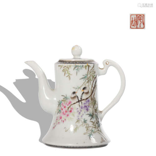 A famille-rose 'floral and birds' winepot