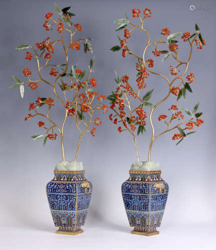 A pair of Cloisonne enamel flower pot