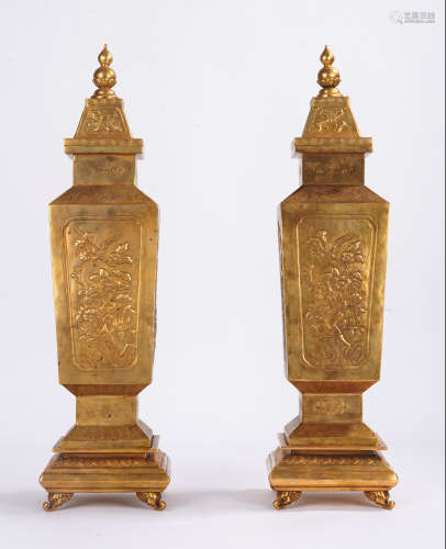 A pair of gilt-bronze 'floral' vase