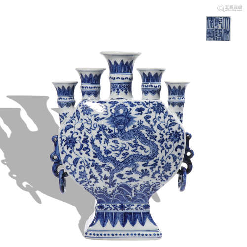 A blue and white 'dragon' vase