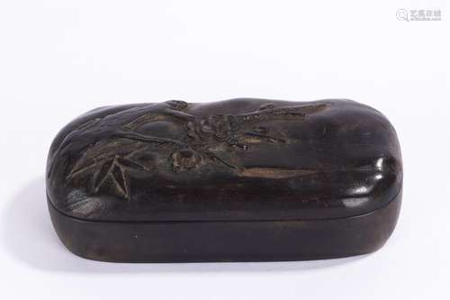 A CHINESE CARVED PLUM BLOSSOMS HARDWOOD BOX AND …