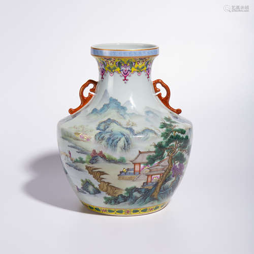 Qing Yongzheng pink two ear bottle