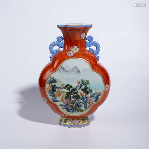 Qing Dynasty Qianlong pastel double ear bottle