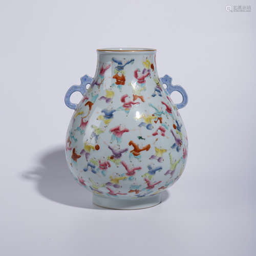 Qing Dynasty Qianlong pastel double ear bottle