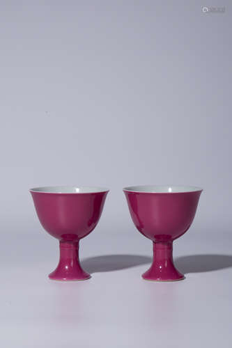 A pair of high foot cups of Yongzheng Rouge in the Qing Dyna...