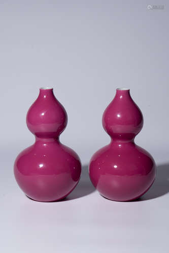 A pair of Qing Yongzheng rouge red glazed gourd bottles