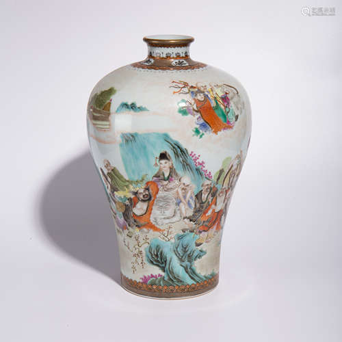 Painted plum vase of Yongzheng pink figure story in Qing Dyn...