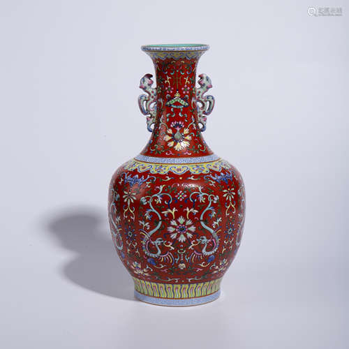 Qing Dynasty Qianlong pastel double ear bottle