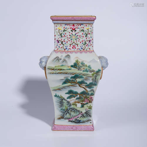 Qing Qianlong pastel two ear bottle