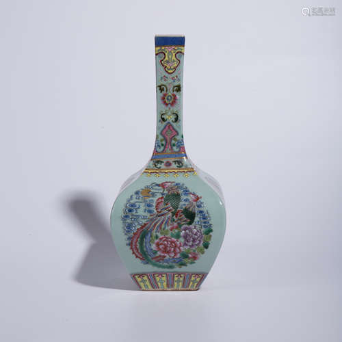 Qing Dynasty Qianlong pastel long necked bottle