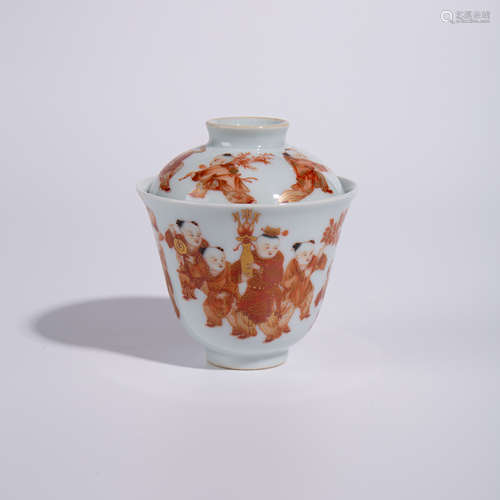 Covered bowl with red baby play pattern in Qianlong of Qing ...