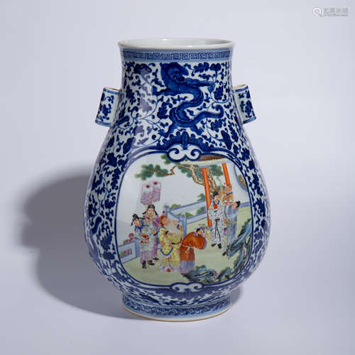 Qing Dynasty Qianlong pastel flower two ear bottle