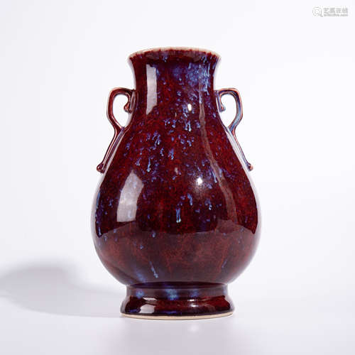 Qing Qianlong kiln glazed double ear bottle