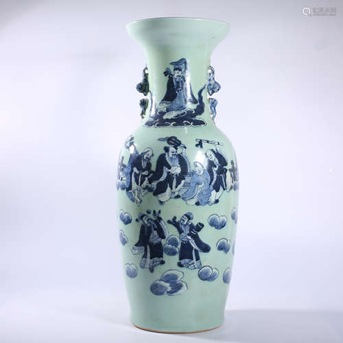 Qing Dynasty blue glaze figure story bottle