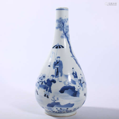 Blue and white character story pattern gall bottle in Qing D...