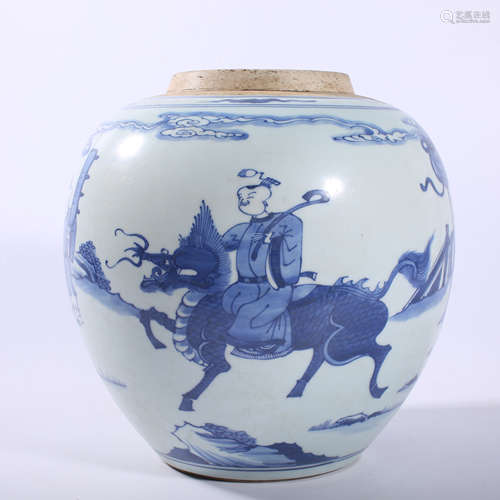 Qing Dynasty blue and white character story jar