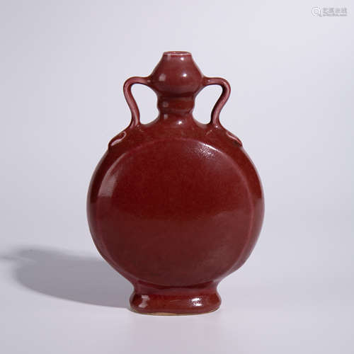 Qing Qianlong red glazed flat bottle