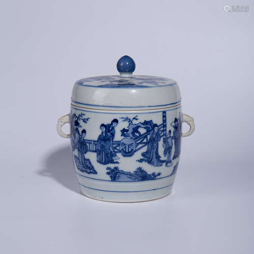 Blue and white covered pot of Ming Dynasty