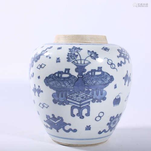 Qing Dynasty blue and white pot